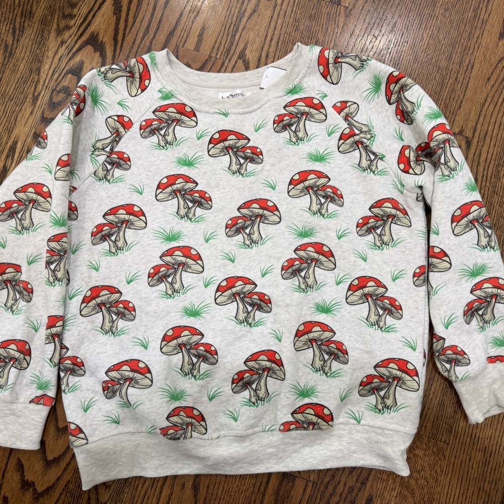 LA Soul Mushroom Graphic Allover Print Soft Sweatshirt Women Large Long Sleeve